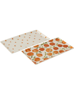 Lot de 2 Plateaux de service style méditerrannéen Rectangulaire 31 cm Céramique Blanc Orange Motif oranges Fruttia 