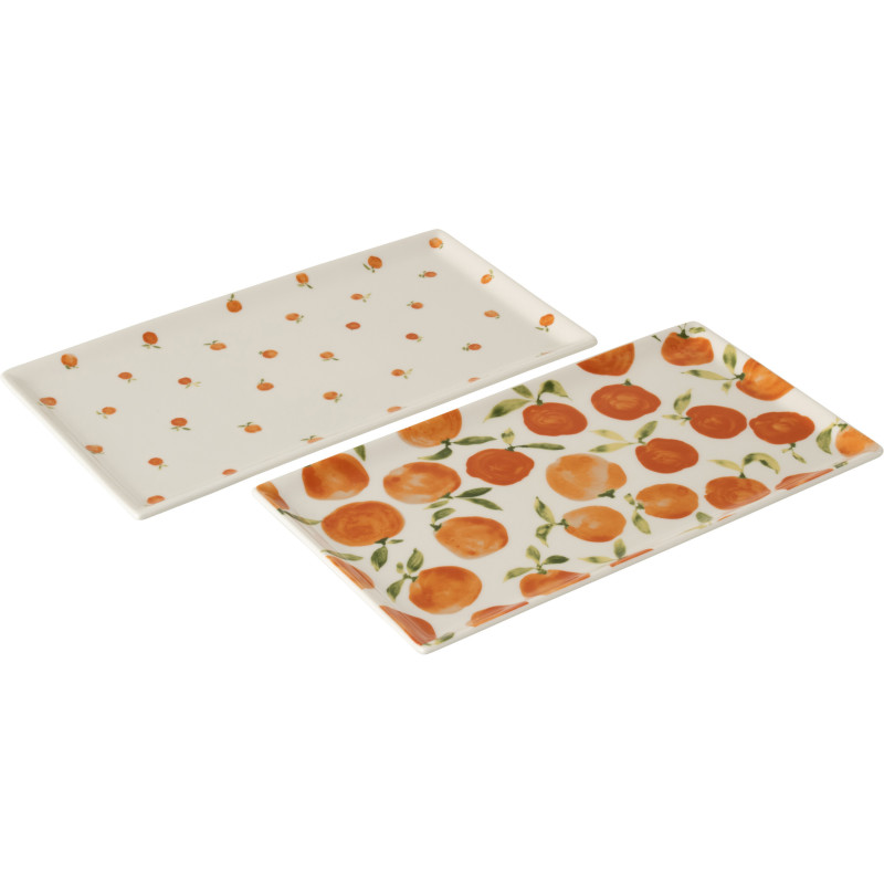 Lot de 2 Plateaux de service style méditerrannéen Rectangulaire 31 cm Céramique Blanc Orange Motif oranges Fruttia 