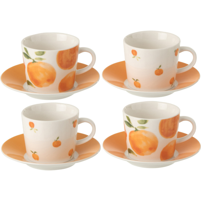 Lot de 4 Tasses à expresso style méditerrannéen 90 ml Céramique Blanc Orange Motif oranges Fruttia 