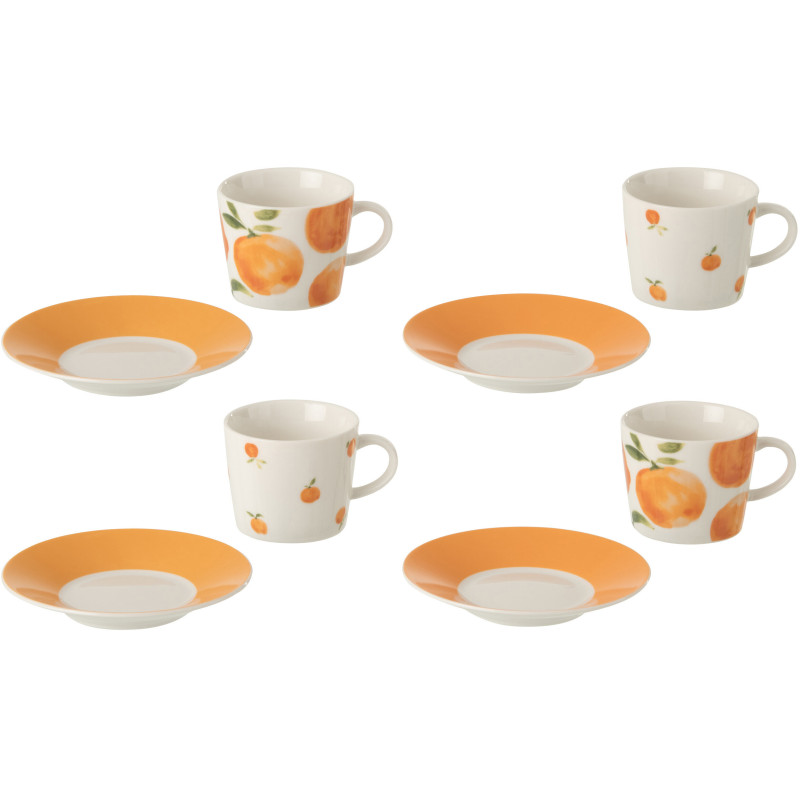 Lot de 4 Tasses à expresso style méditerrannéen 90 ml Céramique Blanc Orange Motif oranges Fruttia 