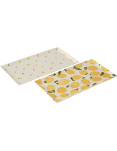 Lot de 2 Plateaux de service style méditerrannéen Rectangulaire 31 cm Céramique Blanc Jaune Motif citrons Fruttia 