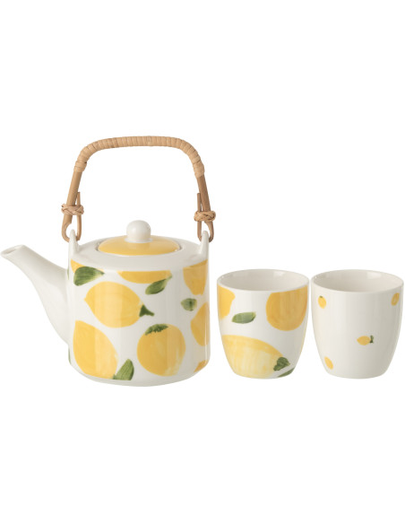 Service à thé style méditerrannéen 600 ml Céramique Blanc Jaune Motif citrons Fruttia 