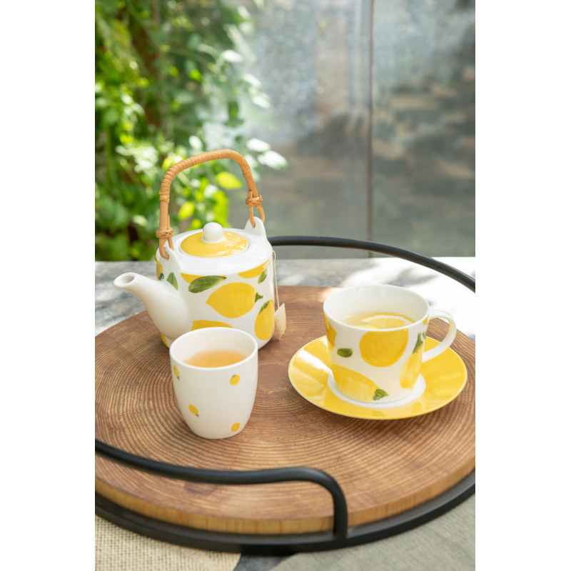Service à thé style méditerrannéen 600 ml Céramique Blanc Jaune Motif citrons Fruttia 