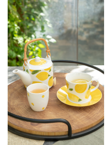 Service à thé style méditerrannéen 600 ml Céramique Blanc Jaune Motif citrons Fruttia 