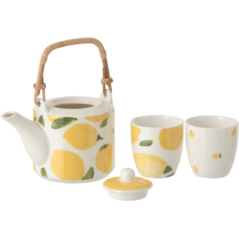 Service à thé style méditerrannéen 600 ml Céramique Blanc Jaune Motif citrons Fruttia 