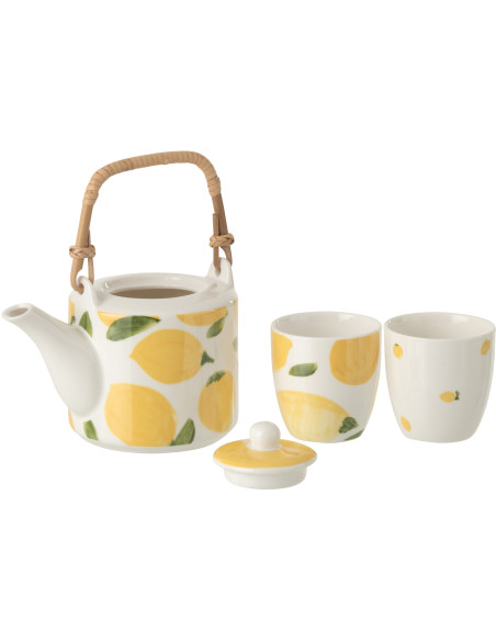 Service à thé style méditerrannéen 600 ml Céramique Blanc Jaune Motif citrons Fruttia 