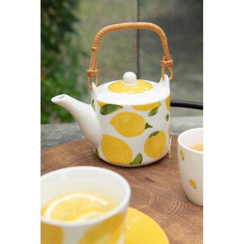 Service à thé style méditerrannéen 600 ml Céramique Blanc Jaune Motif citrons Fruttia 