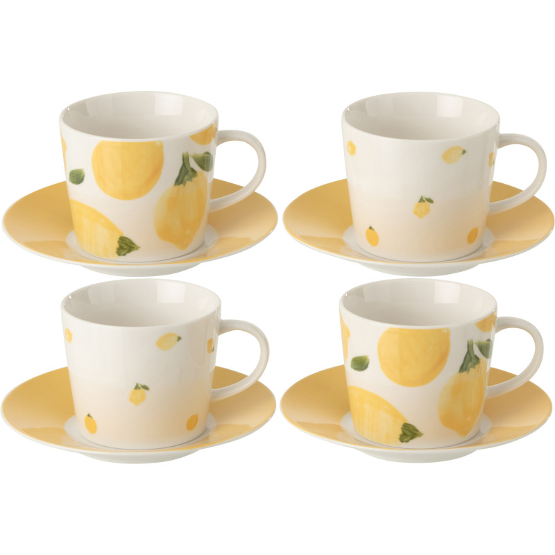 Lot de 4 Tasses à café style méditerrannéen 200 ml Céramique Blanc Jaune Motif citrons Fruttia 