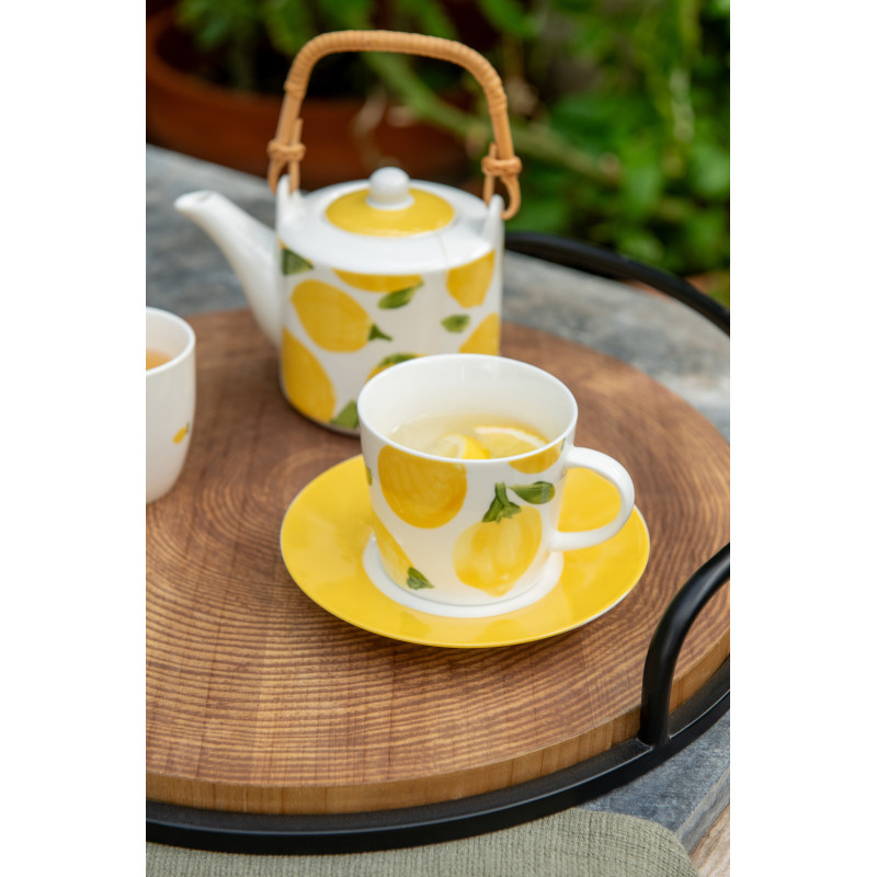 Lot de 4 Tasses à café style méditerrannéen 200 ml Céramique Blanc Jaune Motif citrons Fruttia 