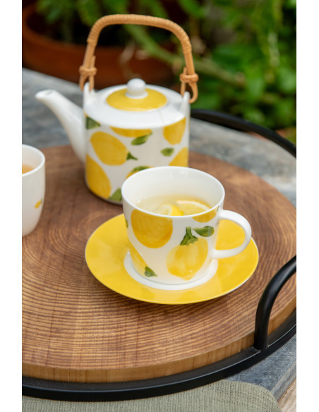 Lot de 4 Tasses à café style méditerrannéen 200 ml Céramique Blanc Jaune Motif citrons Fruttia 