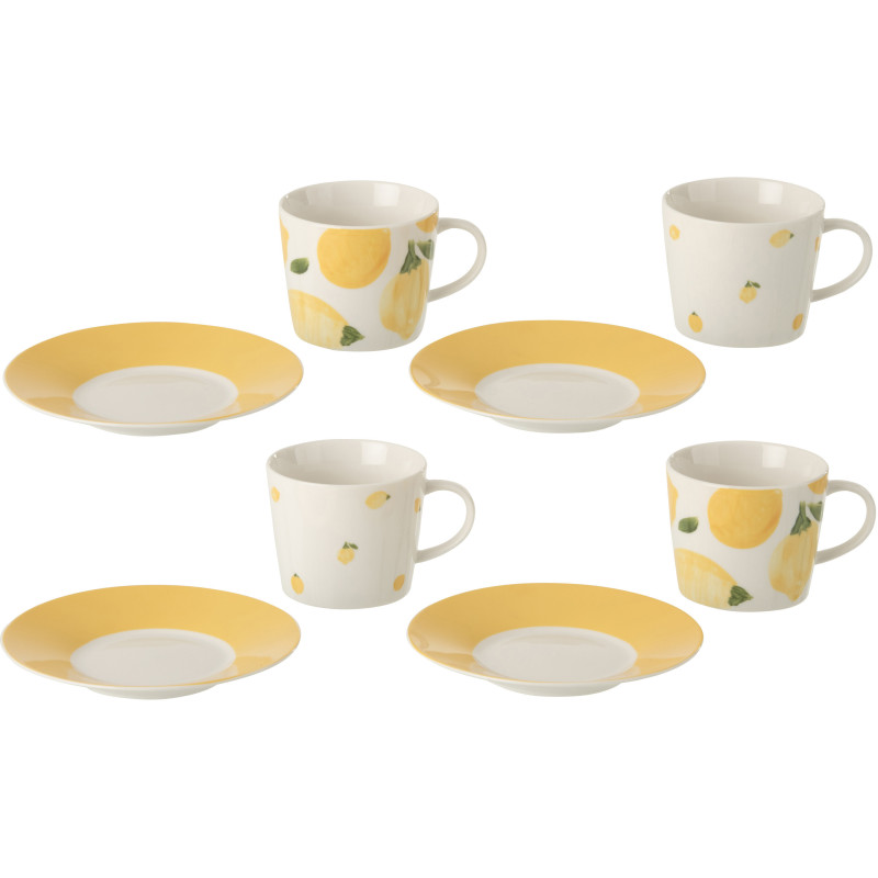 Lot de 4 Tasses à café style méditerrannéen 200 ml Céramique Blanc Jaune Motif citrons Fruttia 