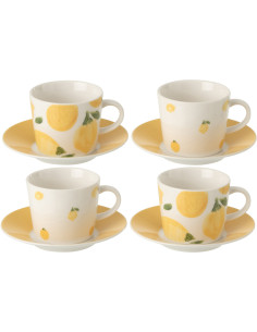 Lot de 4 Tasses à expresso style méditerrannéen 90 ml Céramique Blanc Jaune Motif citrons Fruttia 