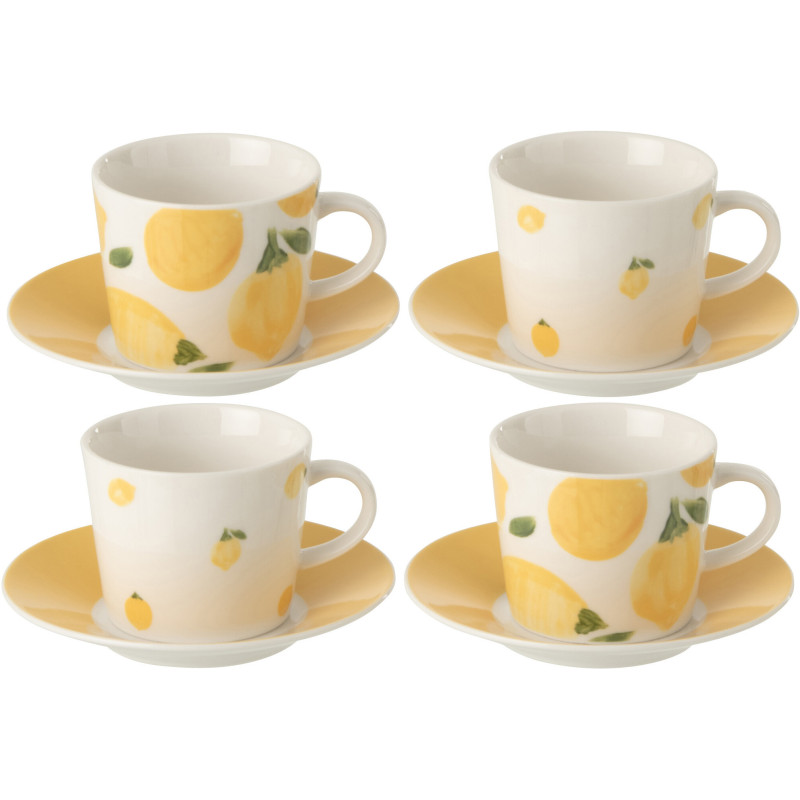 Lot de 4 Tasses à expresso style méditerrannéen 90 ml Céramique Blanc Jaune Motif citrons Fruttia 