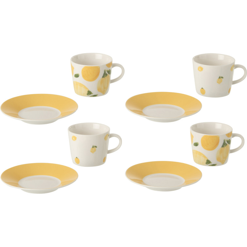 Lot de 4 Tasses à expresso style méditerrannéen 90 ml Céramique Blanc Jaune Motif citrons Fruttia 