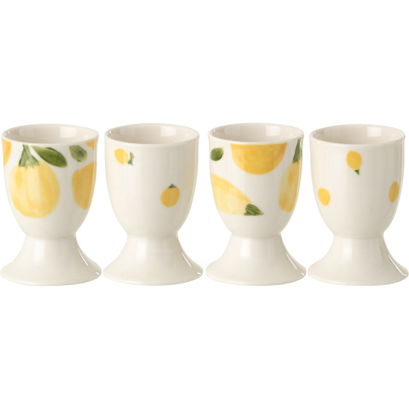 Lot 4 Coquetiers style méditerrannéen Céramique Blanc Jaune Motif citrons Fruttia 