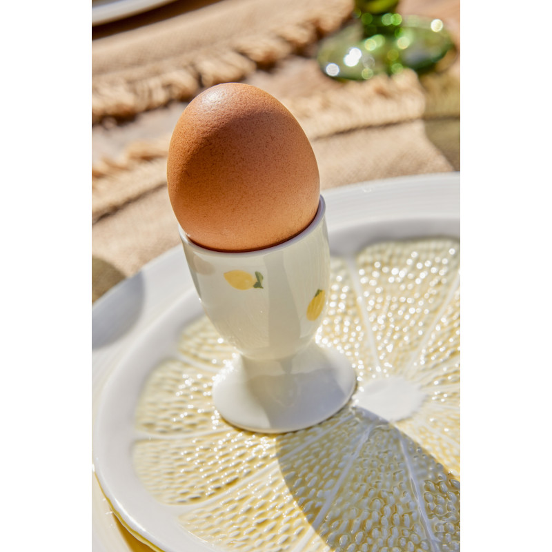 Lot 4 Coquetiers style méditerrannéen Céramique Blanc Jaune Motif citrons Fruttia 