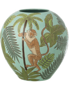 Vase tropical chic Singe Boule H 26 cm Porcelaine Vert Canopia 