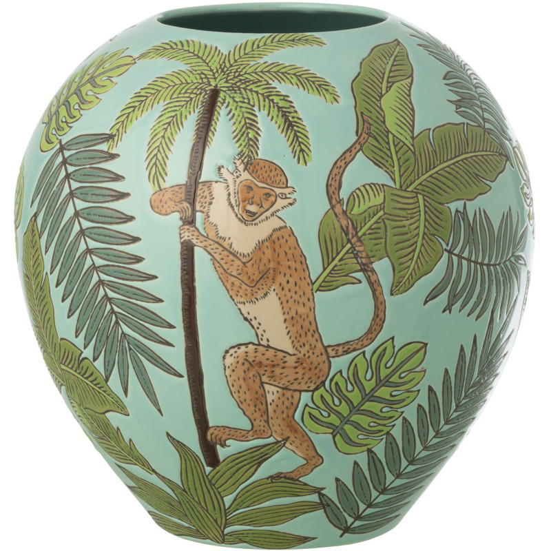 Vase tropical chic Singe Boule H 26 cm Porcelaine Vert Canopia 