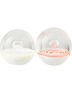 Lot de 2 Presse-papier Boules Tourbillon 8 cm Verre Jaune Orange Vortia 
