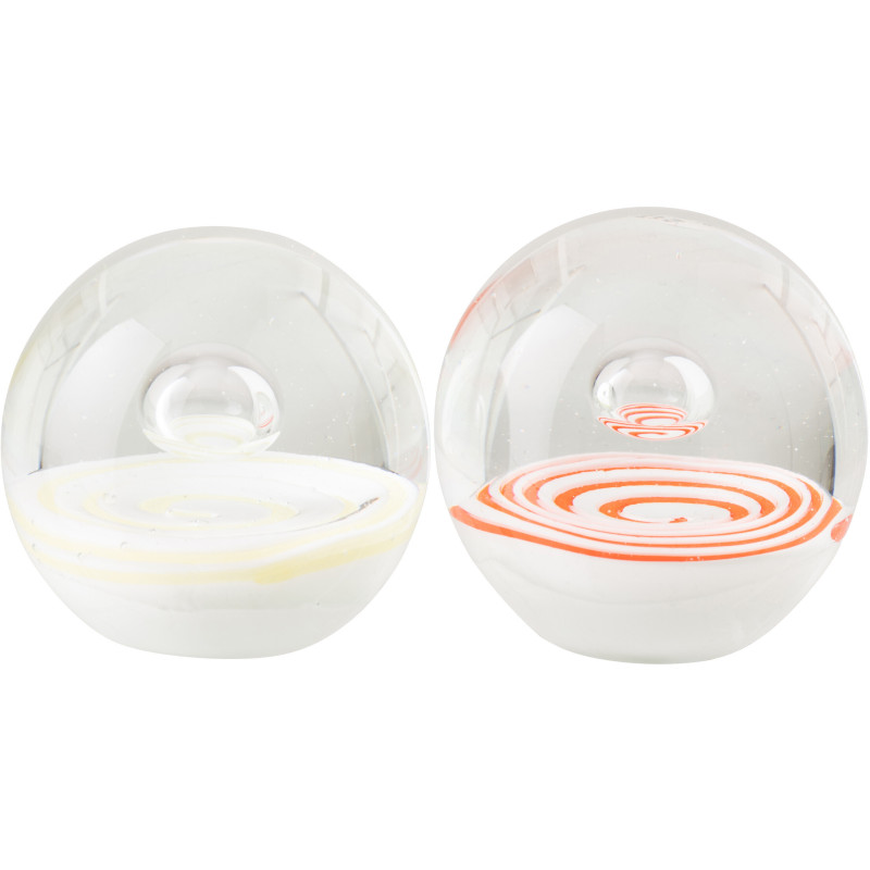 Lot de 2 Presse-papier Boules Tourbillon 8 cm Verre Jaune Orange Vortia 