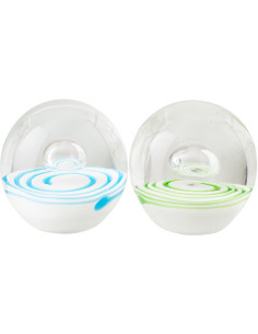 Lot de 2 Presse-papier Boules Tourbillon 8 cm Verre Vert Bleu azur Vortia 
