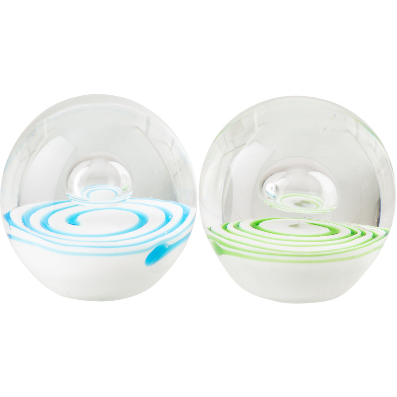 Lot de 2 Presse-papier Boules Tourbillon 8 cm Verre Vert Bleu azur Vortia 