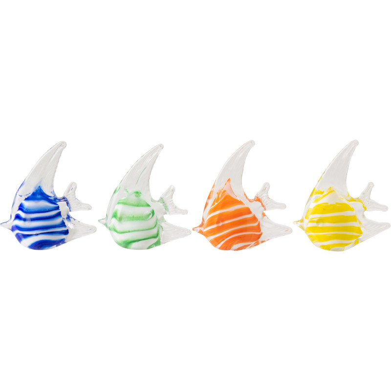 Lot de 4 Presse-papier bord de mer Poissons H 13 cm Verre Bleu Vert Orange Jaune Motif lignes Fisho 