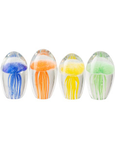 Lot de 4 Presse-papier bord de mer Méduses H 7 cm Verre Bleu Orange Jaune Vert Jellyfish 