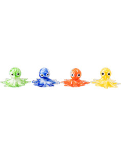 Lot de 4 Presse-papier bord de mer Pieuvres 8 cm Verre Vert Bleu Orange Jaune Octopus 