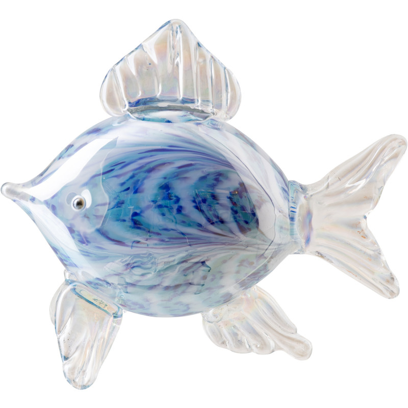 Grand Presse-papier bord de mer Poisson 21 cm Verre Bleu Unda 