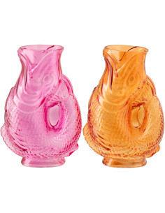 Lot de 2 Vases originaux Poissons H 24 cm Verre Rose Orange Oceanio 