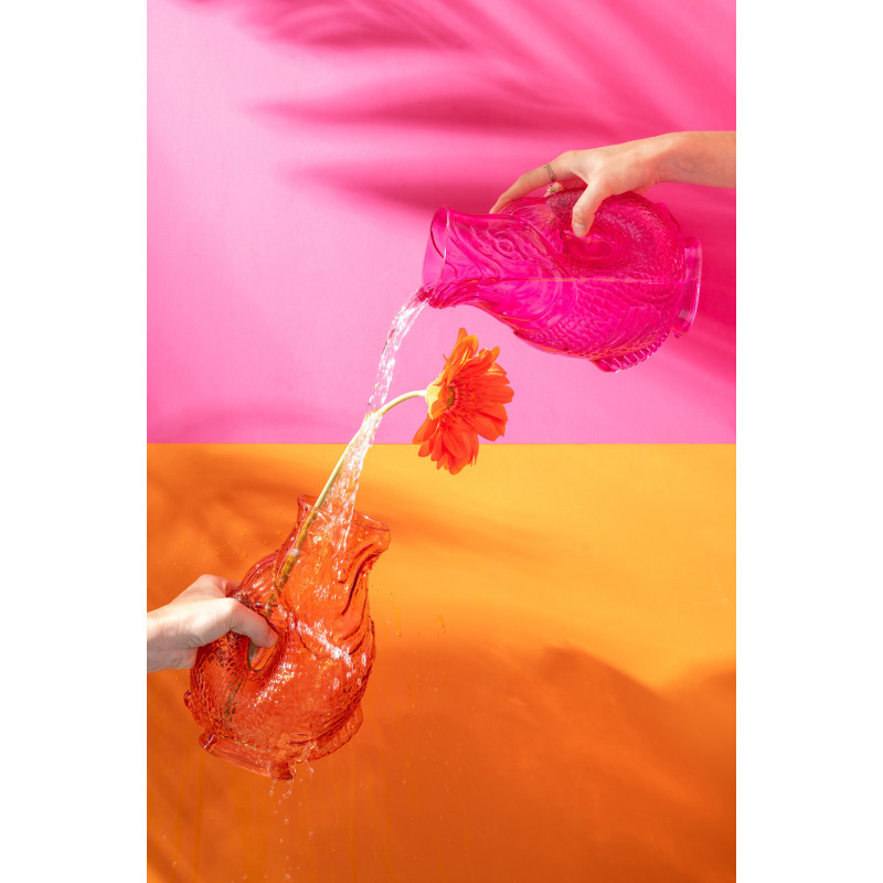 Lot de 2 Vases originaux Poissons H 24 cm Verre Rose Orange Oceanio 