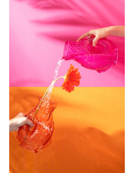 Lot de 2 Vases originaux Poissons H 24 cm Verre Rose Orange Oceanio 