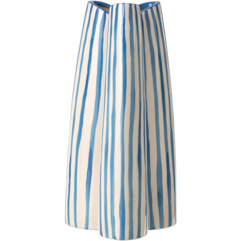 Vase style riviera Tripode H 37 cm Céramique Bleu Blanc crème Motif rayures Portofino 