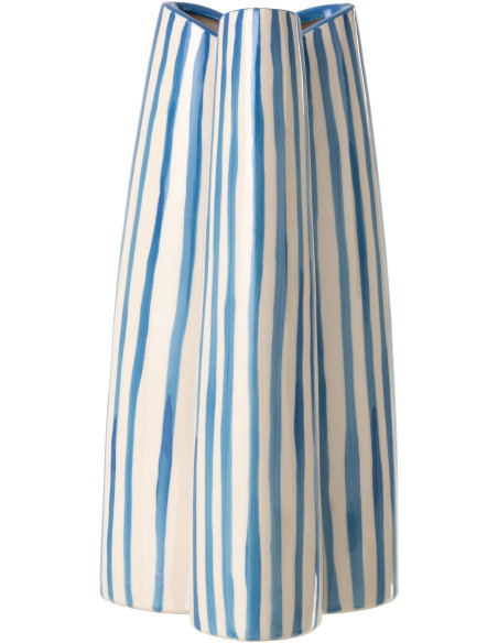 Vase style riviera Tripode H 37 cm Céramique Bleu Blanc crème Motif rayures Portofino 
