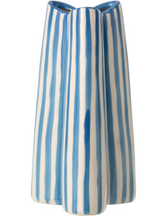 Vase style riviera Tripode H 23 cm Céramique Bleu Blanc crème Motif rayures Portofino 