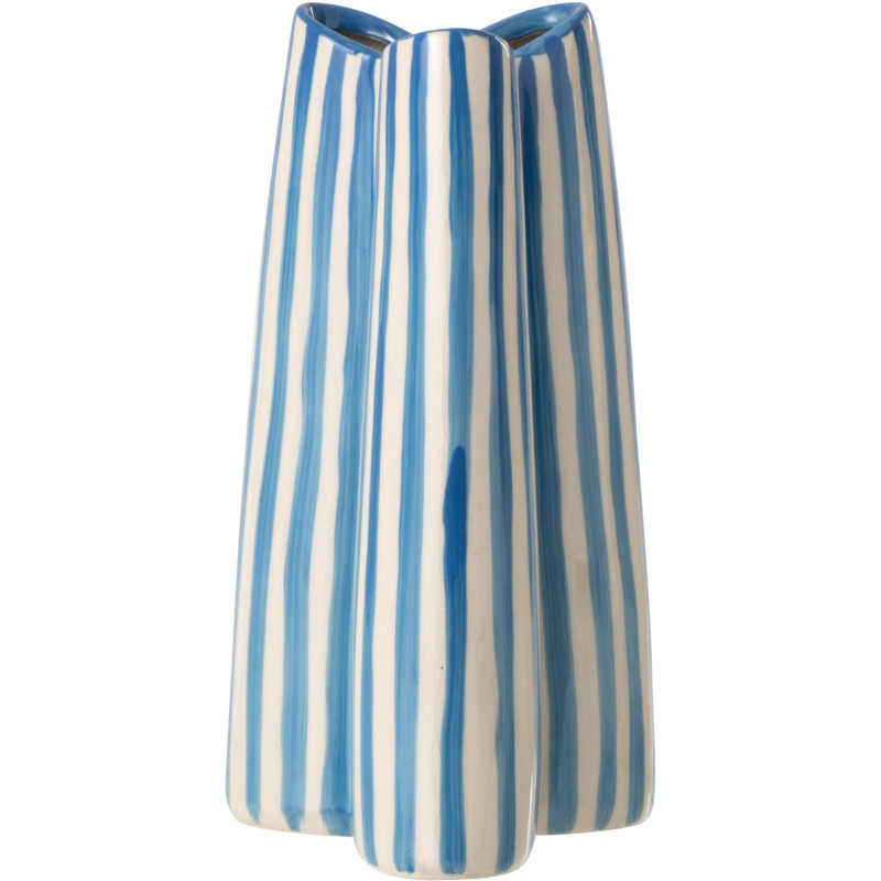 Vase style riviera Tripode H 23 cm Céramique Bleu Blanc crème Motif rayures Portofino 