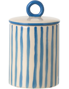 Boite déco avec couvercle style riviera Céramique Bleu Blanc crème Motif rayures Portofino 