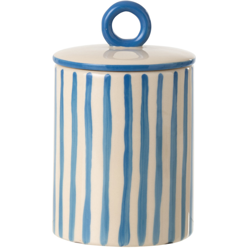 Boite déco avec couvercle style riviera Céramique Bleu Blanc crème Motif rayures Portofino 