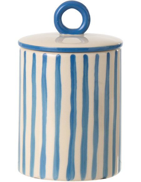 Boite déco avec couvercle style riviera Céramique Bleu Blanc crème Motif rayures Portofino