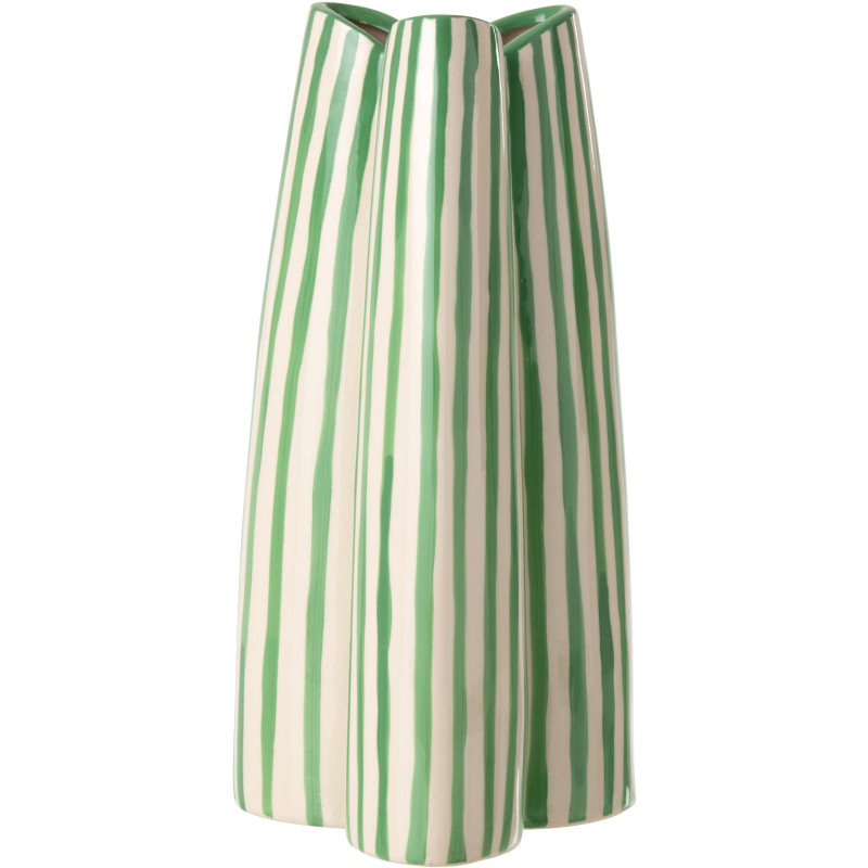 Vase style riviera Tripode H 37 cm Céramique Vert Blanc crème Motif rayures Portofino 