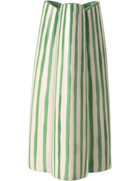 Vase style riviera Tripode H 37 cm Céramique Vert Blanc crème Motif rayures Portofino 