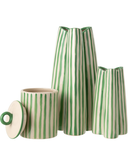 Vase style riviera Tripode H 37 cm Céramique Vert Blanc crème Motif rayures Portofino 