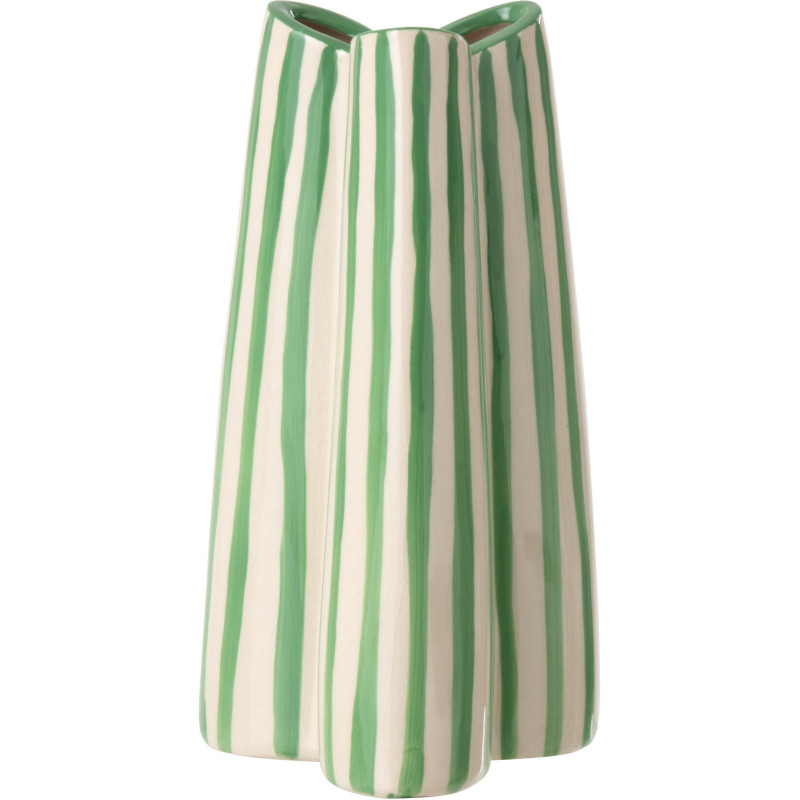 Vase style riviera Tripode H 23 cm Céramique Vert Blanc crème Motif rayures Portofino 