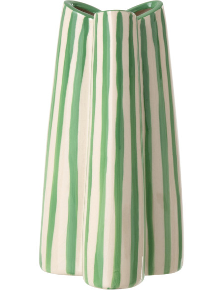 Vase style riviera Tripode H 23 cm Céramique Vert Blanc crème Motif rayures Portofino 