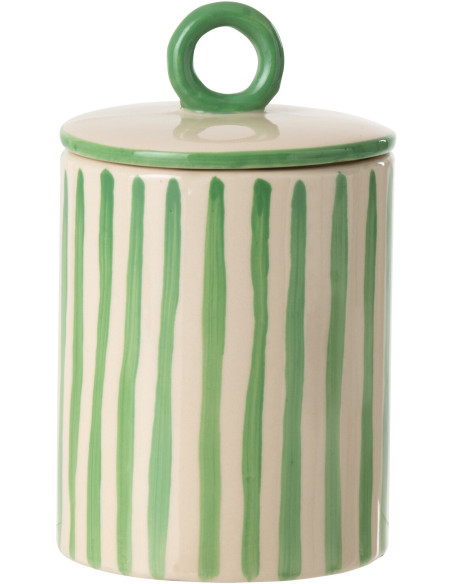 Boite déco avec couvercle style riviera Céramique Vert Blanc crème Motif rayures Portofino