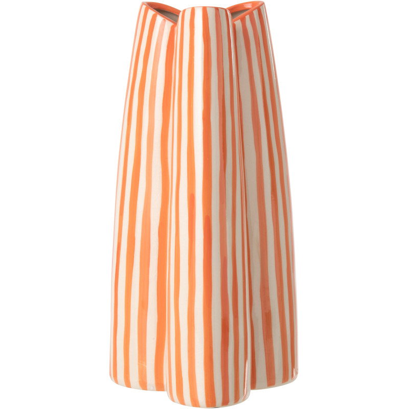 Vase style riviera Tripode H 37 cm Céramique Orange Blanc crème Motif rayures Portofino 