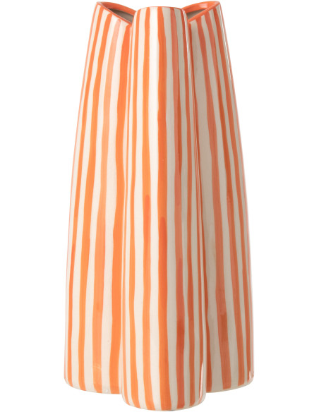 Vase style riviera Tripode H 37 cm Céramique Orange Blanc crème Motif rayures Portofino 