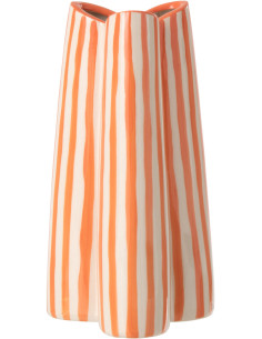 Vase style riviera Tripode H 23 cm Céramique Orange Blanc crème Motif rayures Portofino 