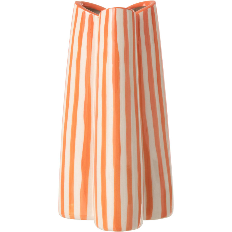 Vase style riviera Tripode H 23 cm Céramique Orange Blanc crème Motif rayures Portofino 
